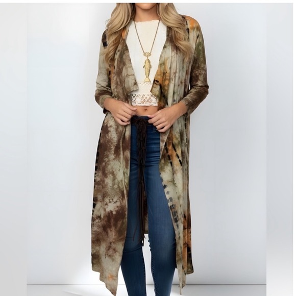 Coin 1804 Sweaters - Coin 1804 3X Hooded Duster Kimono Tie Dye Waterfall Earth Tone Anthropologie